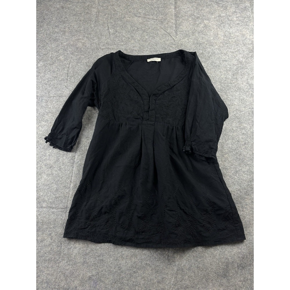 Vertigo Paris Black Embroidered Top 3/4 Sleeve Boho VTG Womens M? Whimsygoth y2k